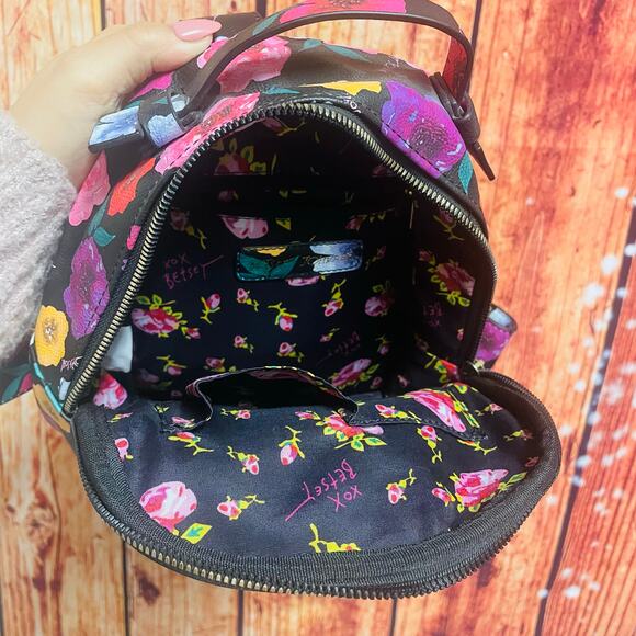 Betsey Johnson black & bright floral mini backpack faux leather adjustable - Picture 9 of 9